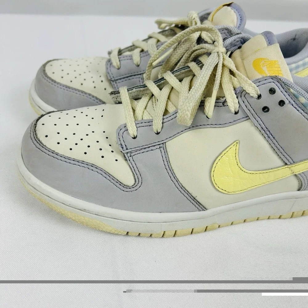 Nike Dunk Low Shoes Girls 6.5Y Purple Yellow Gingham Sneakers FJ4641-536